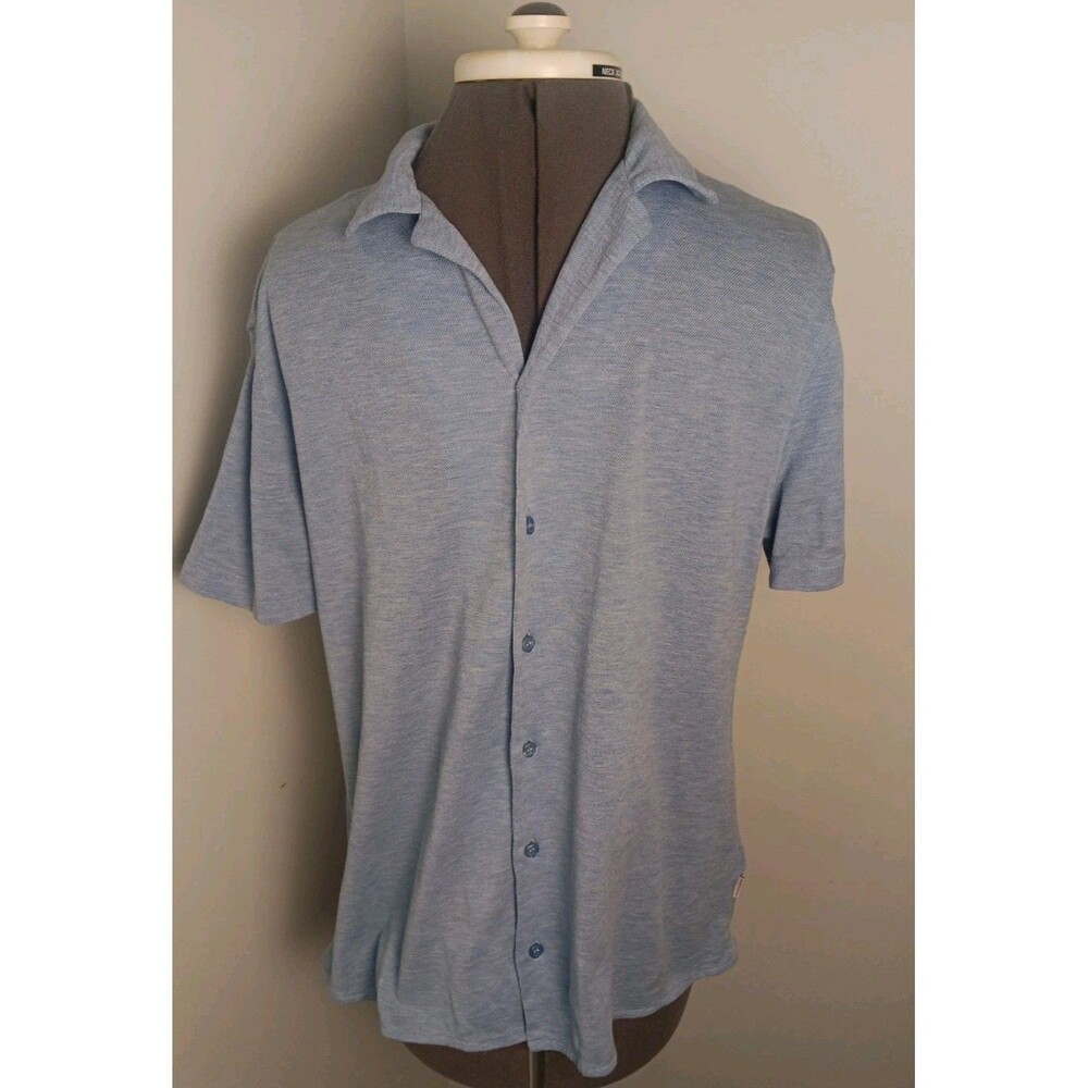 Orlebar Brown Travis Camp Collar Short Sleeve Blue Shirt Size Large Cotton